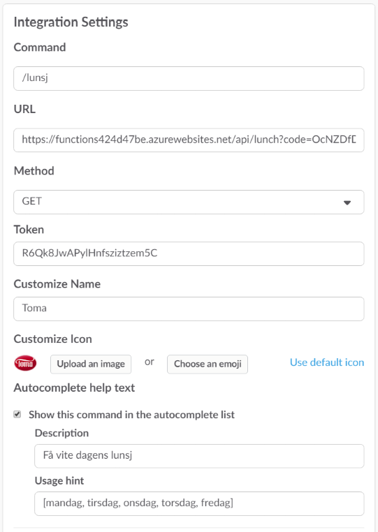 Slack Integration Settings